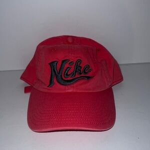 Red Nike Adjustable One Size Fits All Ballcap Hat Used And Authentic